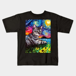 Tabby Tiger Cat Starry Night Kids T-Shirt